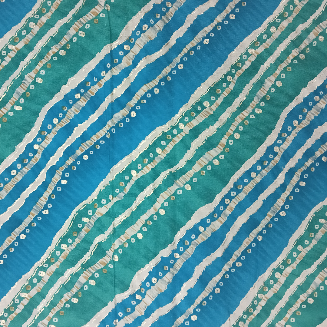 Peacock Green With Blue Stripe Printed Rayon Fabric