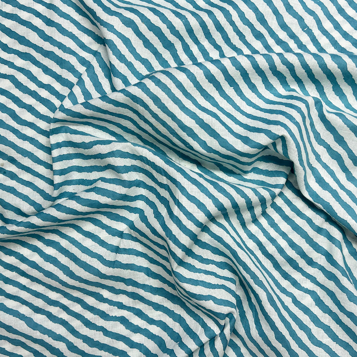 Light Blue With White Stripes Printed Cotton Fabric