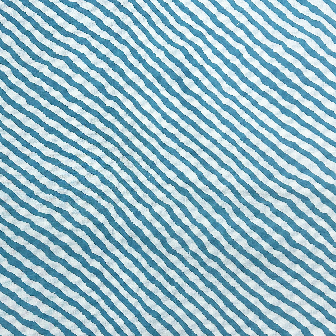 Light Blue With White Stripes Printed Cotton Fabric