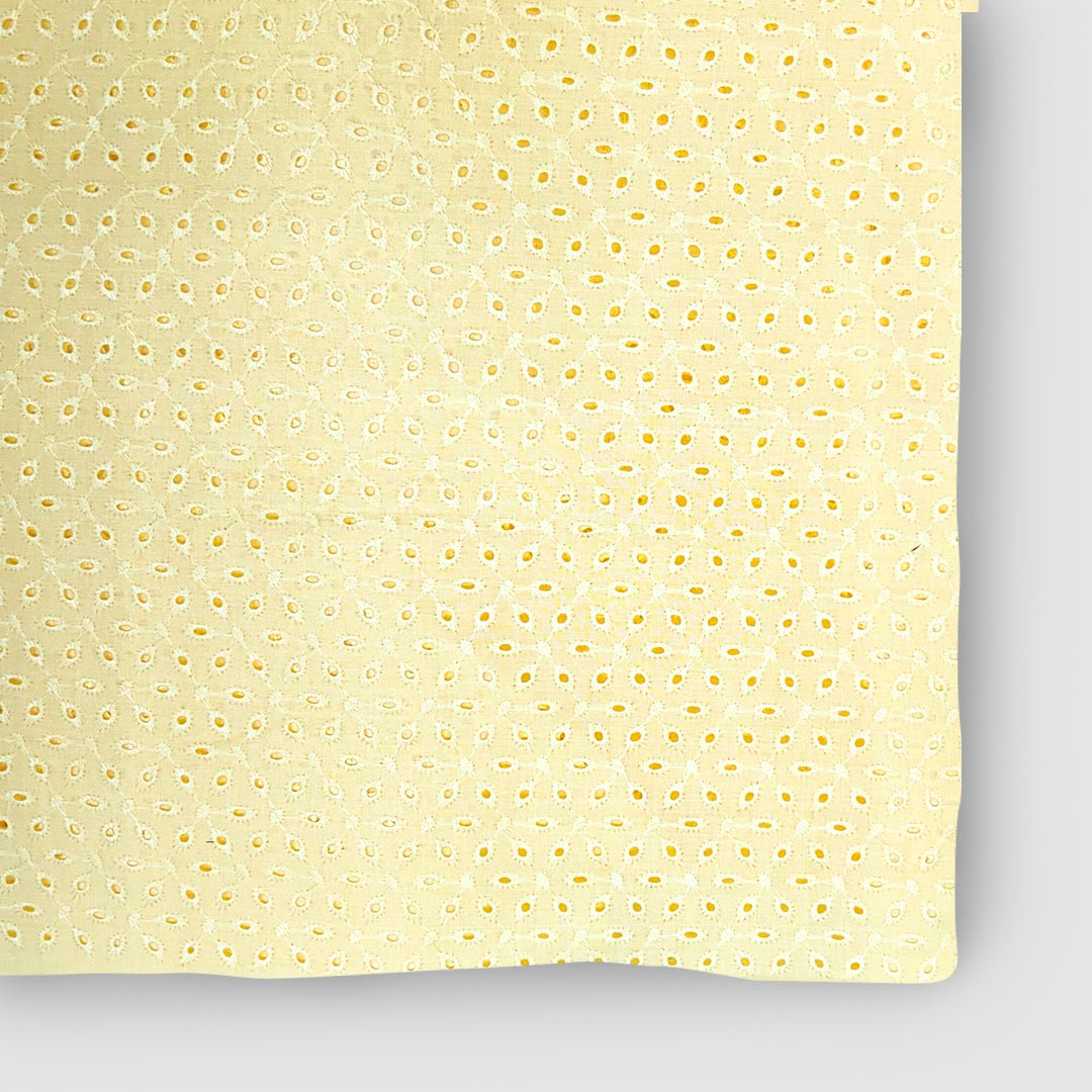 Lemon Yellow Shade Embroidered Cotton Hakoba Fabric