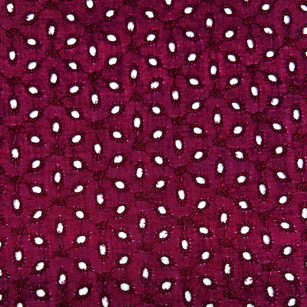 Wine Shade Embroidered Cotton Hakoba Fabric