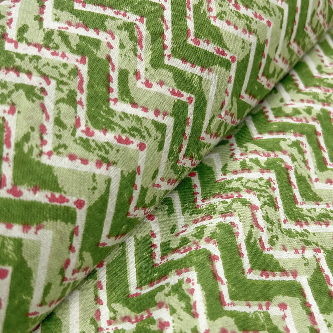 Light Green Shades Chevron Printed Cotton Fabric