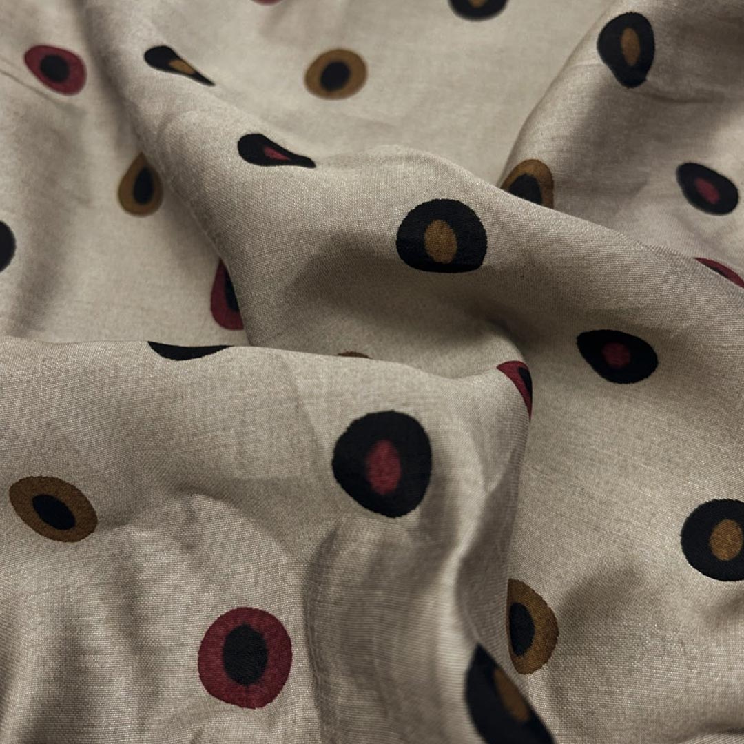 Cream With Multi Shades Dotted Printed Muslin Print Fabric