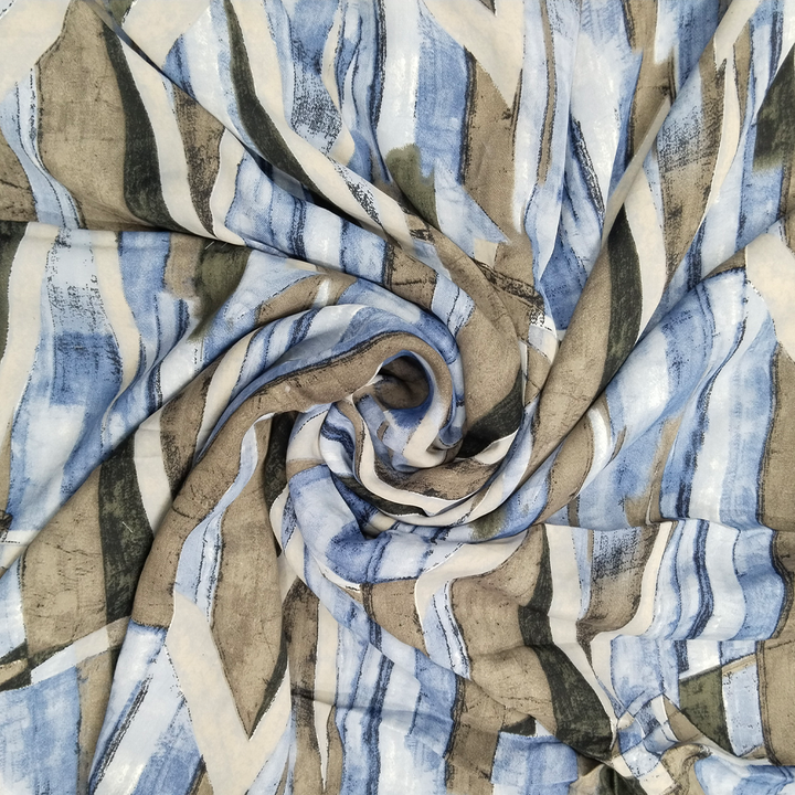 Blue abstract pattern on lightweight georgette fabric