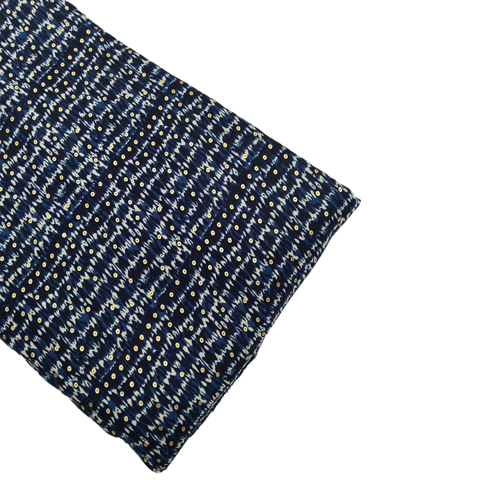 Blue Polka Dot Rayon Foil Printed Fabric