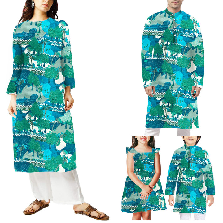 Peacock Green With Multi Shades Abstract Printed Chinnon Fabric