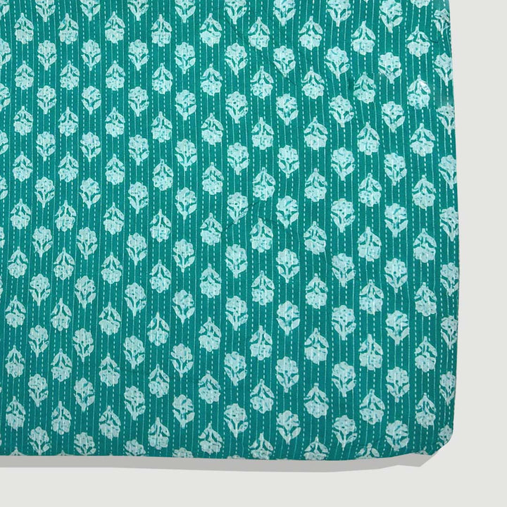 Sea Green Shade Floral Cotton Kantha Fabric