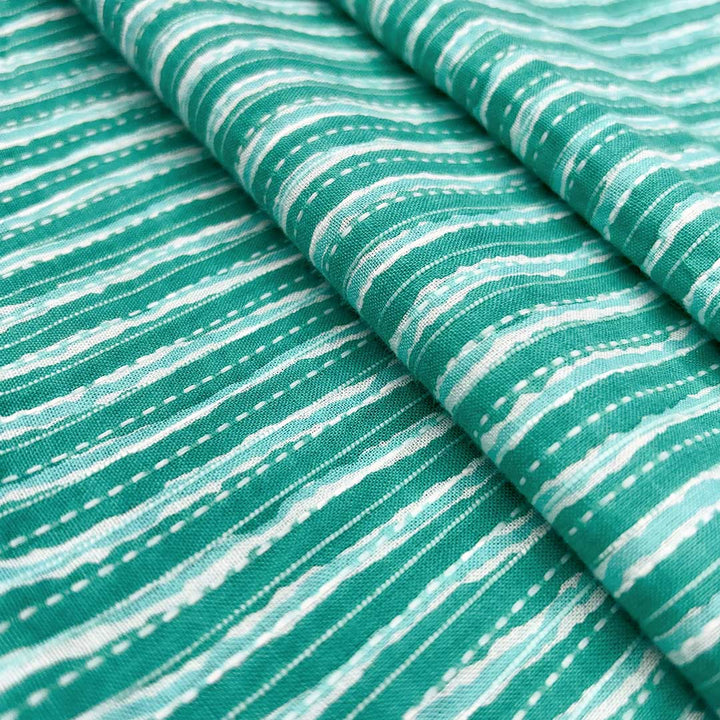 Sea Green Shade Stripe Cotton Kantha Fabric