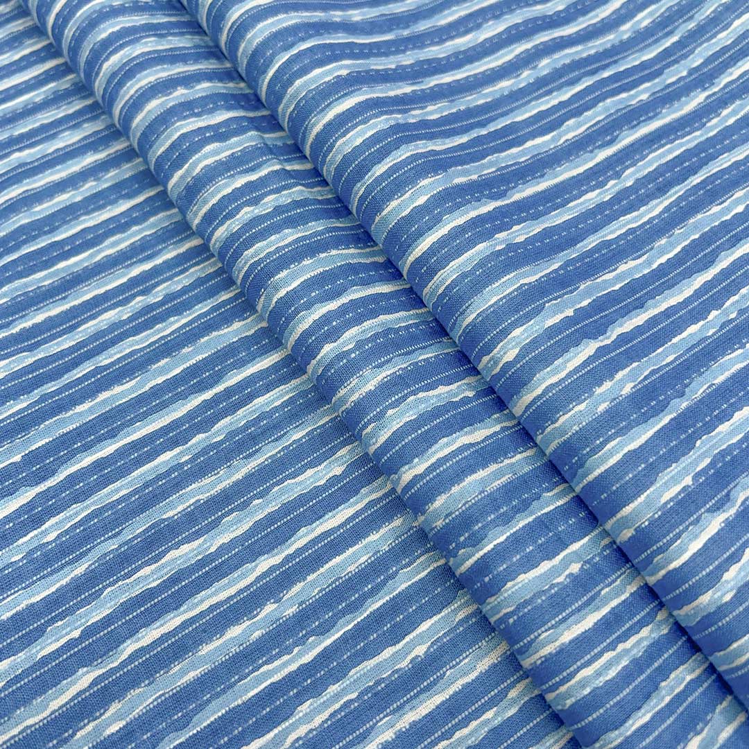 Blue With White Shade Stripe Cotton Kantha Fabric