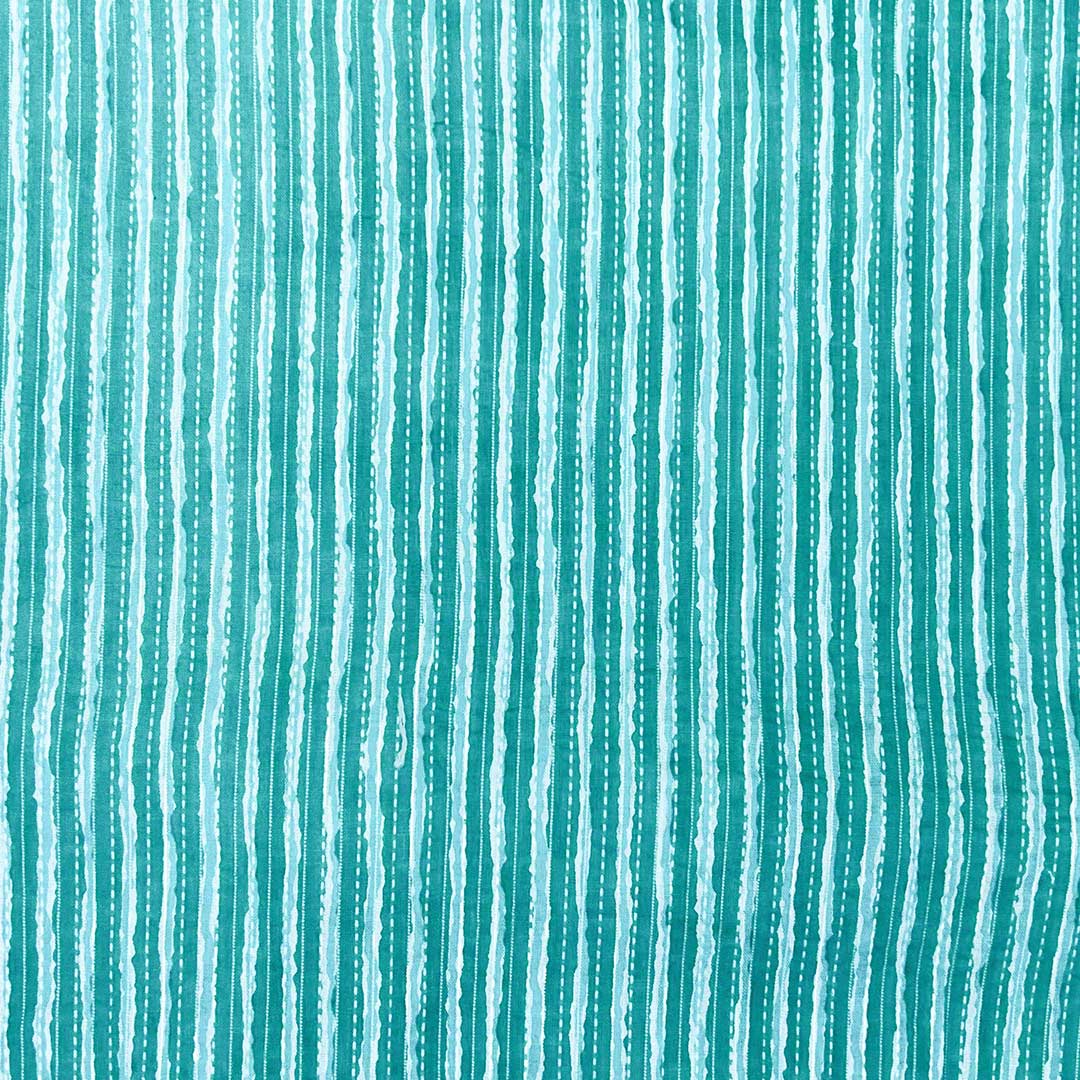 Sea Green Shade Stripe Cotton Kantha Fabric