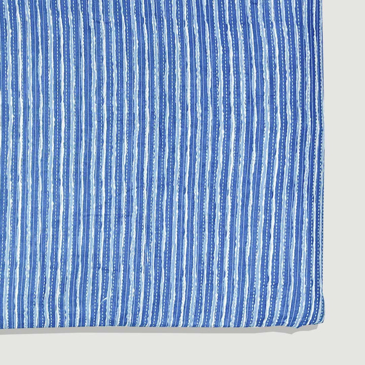 Blue With White Shade Stripe Cotton Kantha Fabric