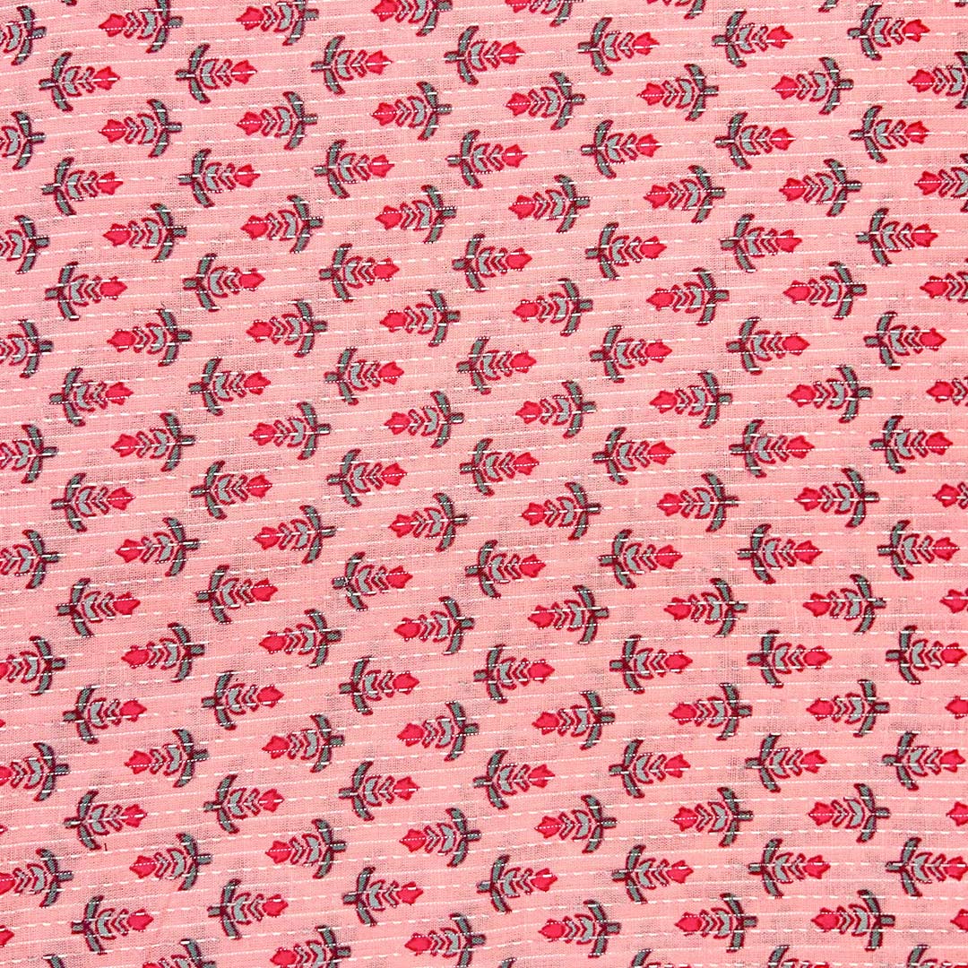 Peach Shade Floral Cotton Kantha Fabric