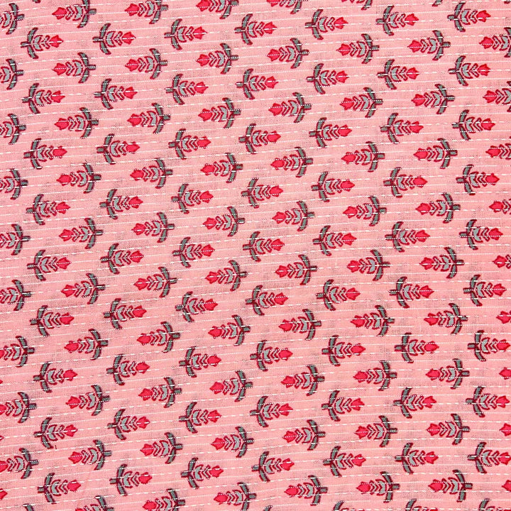 Peach Shade Floral Cotton Kantha Fabric