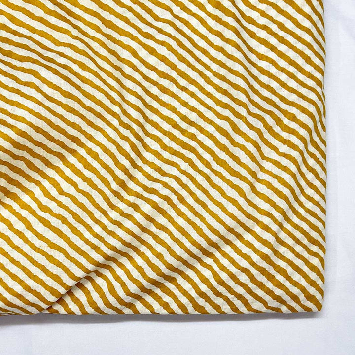 Mustard Yellow With White Stripes Printed Cotton Fabric