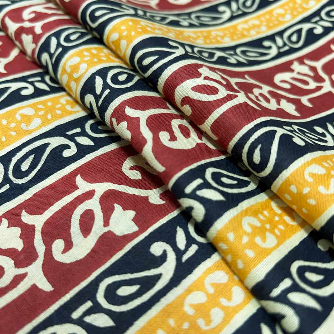 Traditional Multicolor Stripe and Symbol Print on Cotton at Fabrics@StudioLCX