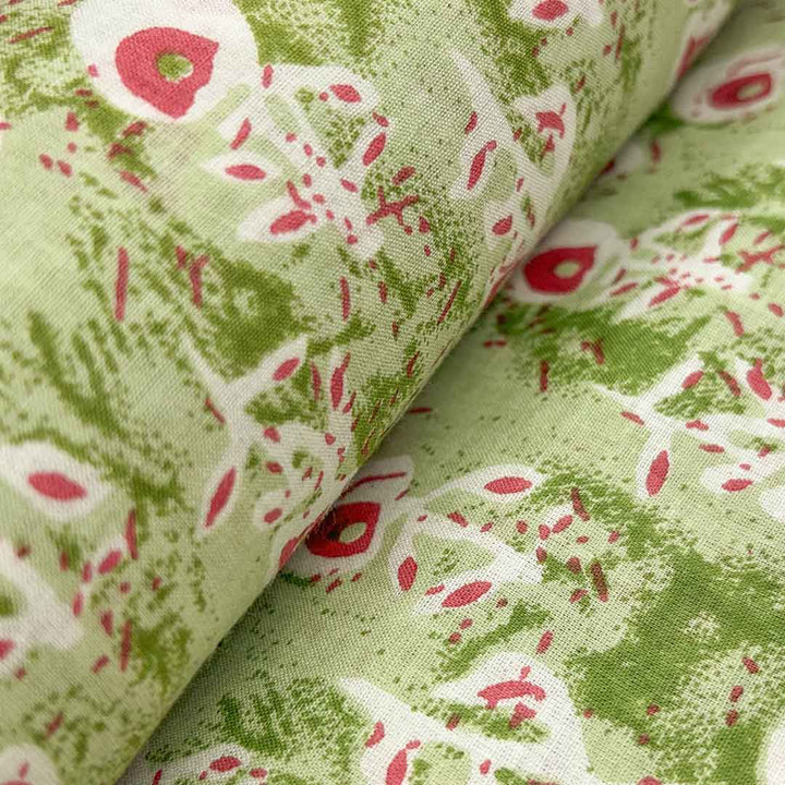 Light Green Shades Floral Printed Cotton Fabric