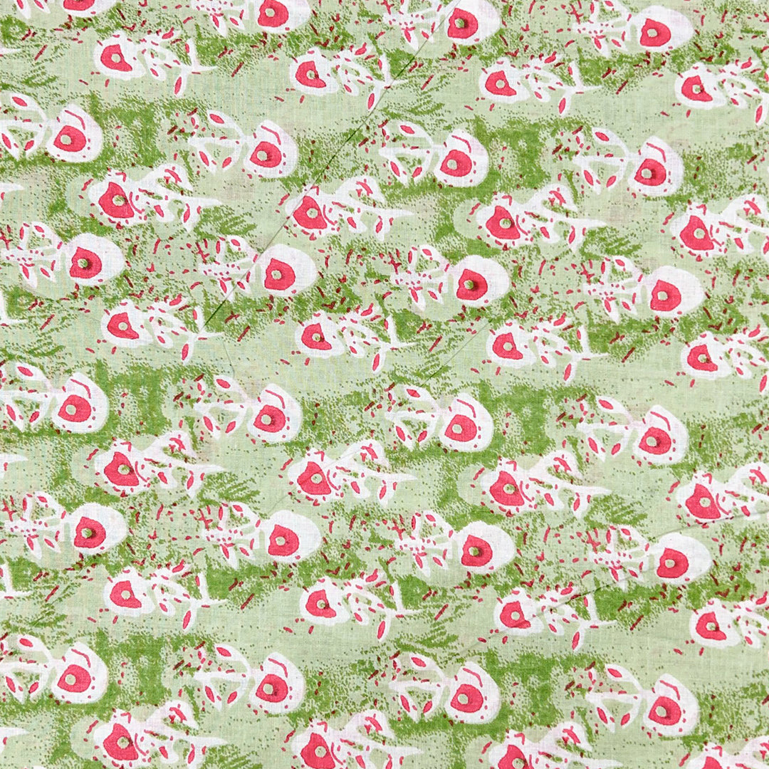 Light Green Shades Floral Printed Cotton Fabric