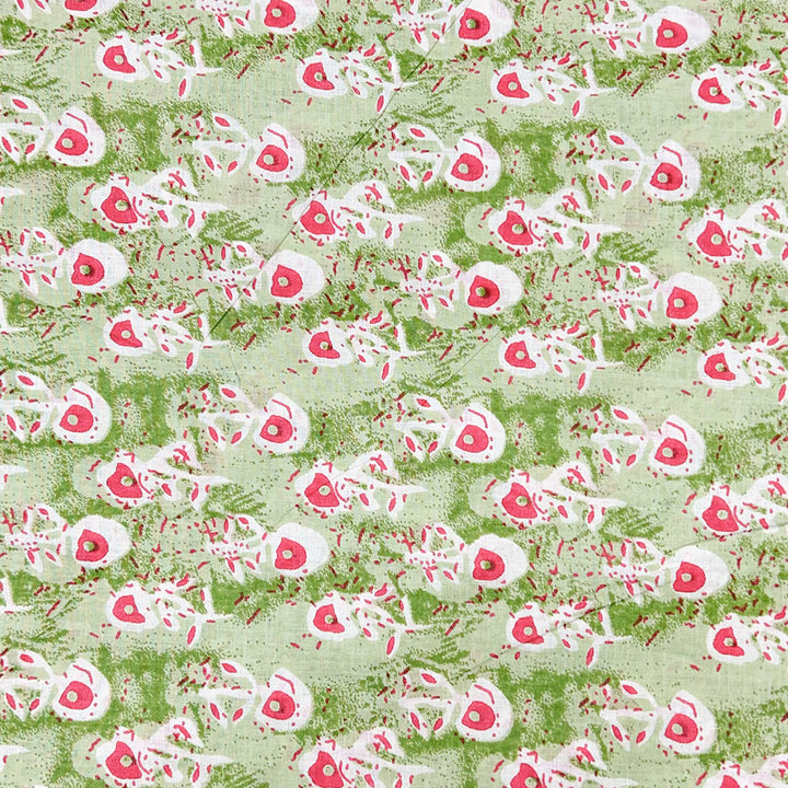 Light Green Shades Floral Printed Cotton Fabric