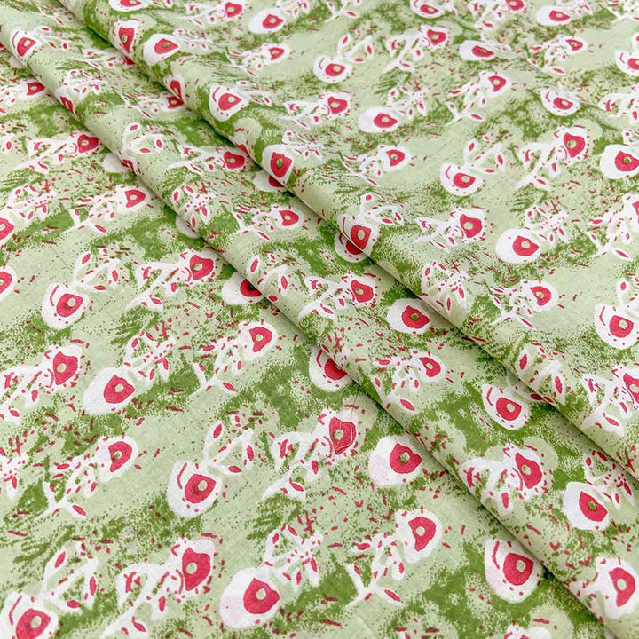 Light Green Shades Floral Printed Cotton Fabric