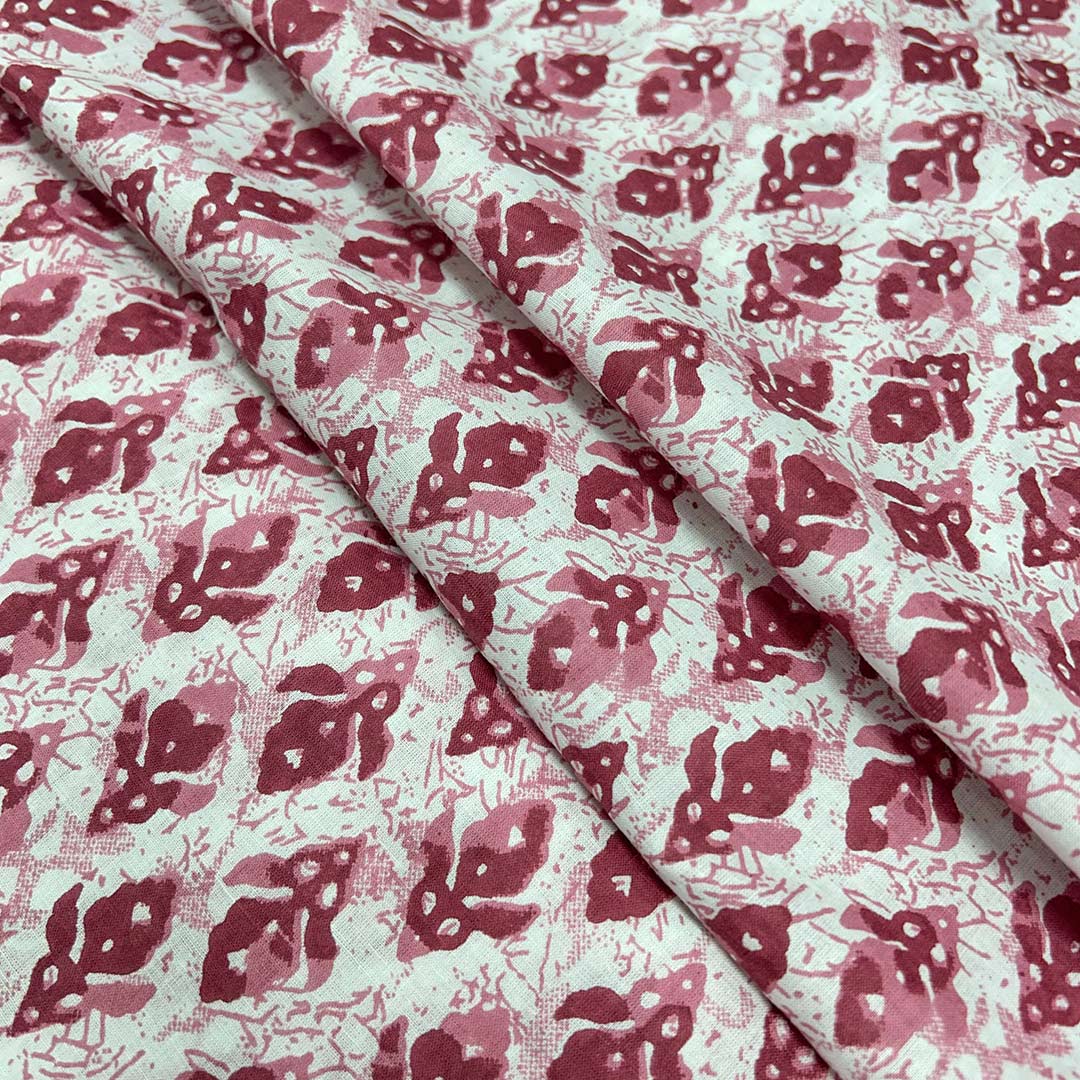 Pink With White Floral Printed Cotton Fabric