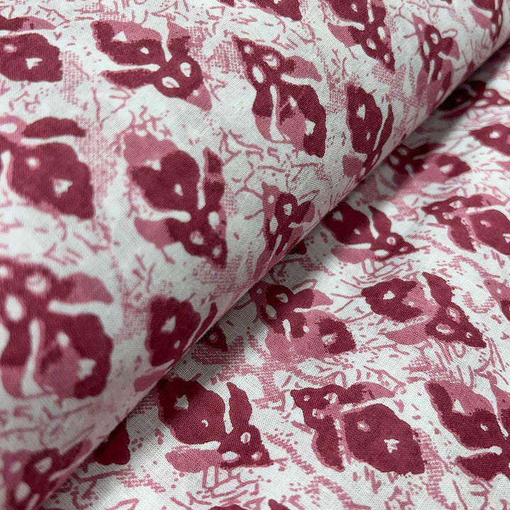 Pink With White Floral Printed Cotton Fabric