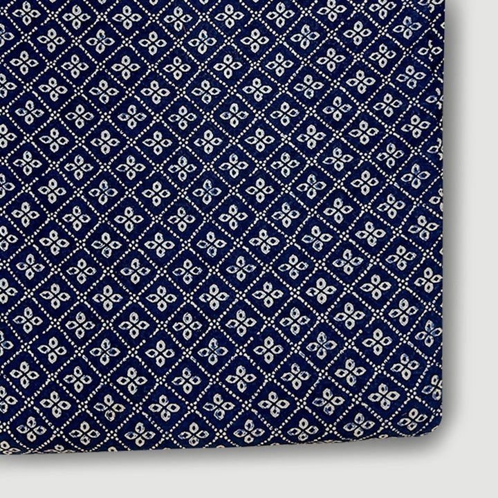 Blue With White Floral Printed Cotton Fabric