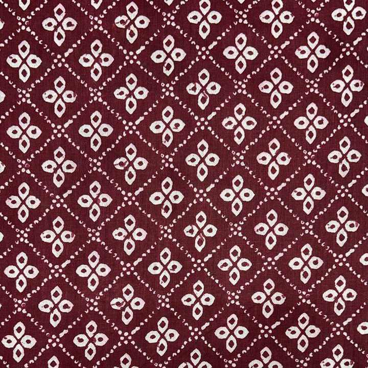 Maroon With White Floral Printed Cotton Fabric