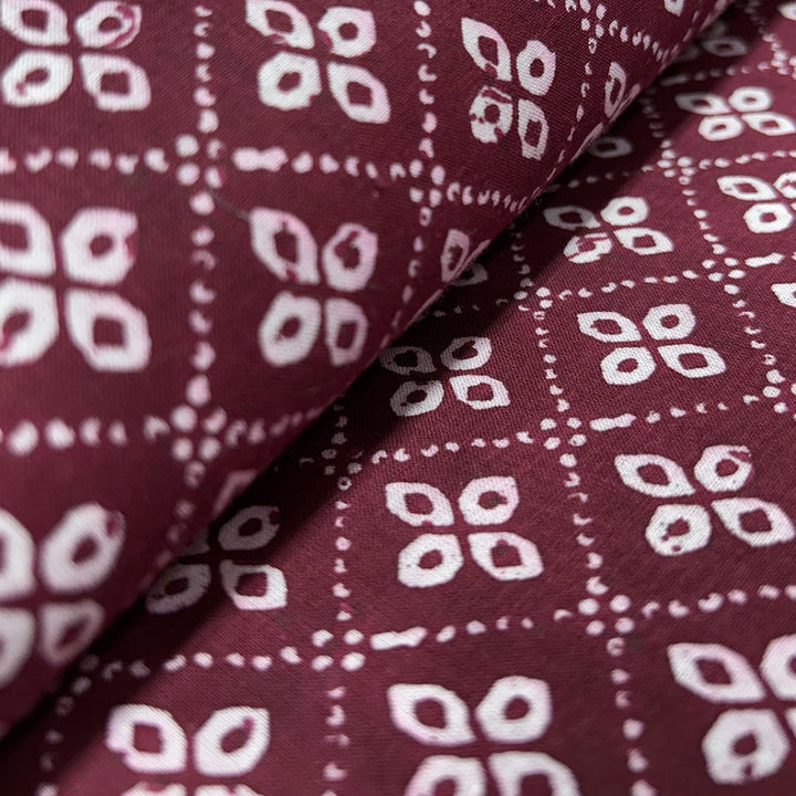 Maroon With White Floral Printed Cotton Fabric