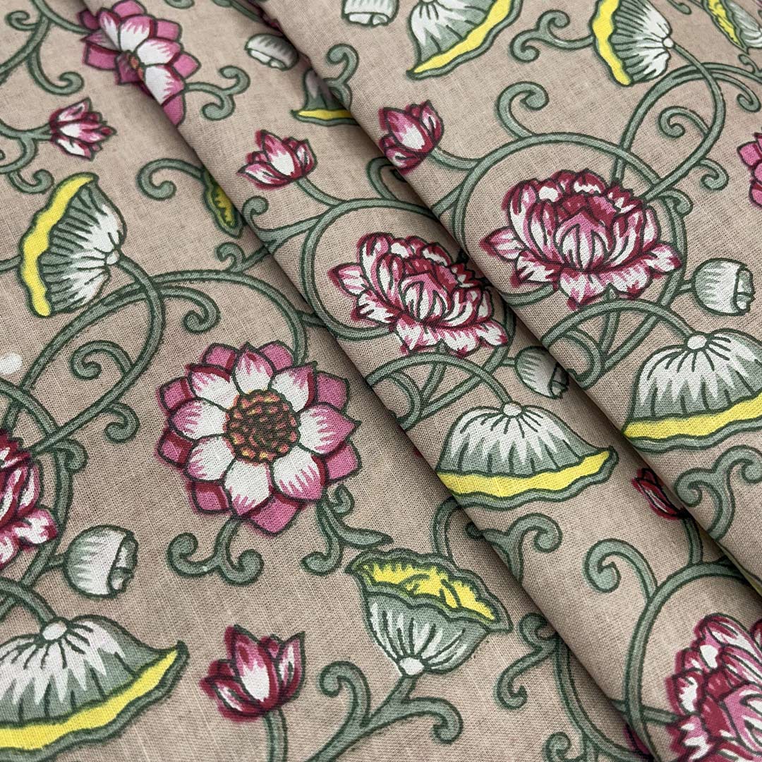 Cream With Multi Shades Floral Printed Cotton Fabric