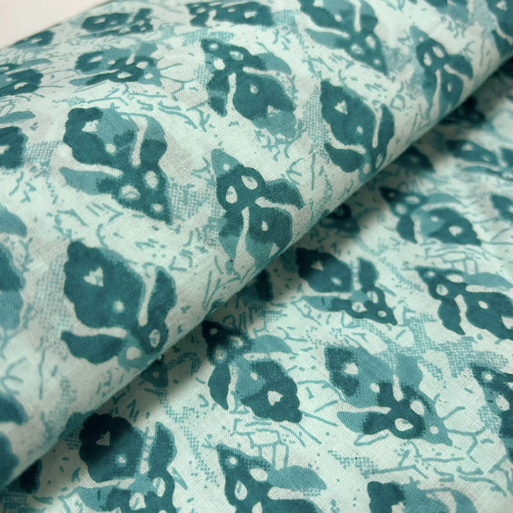 Sky Blue With White Floral Printed Cotton Fabric