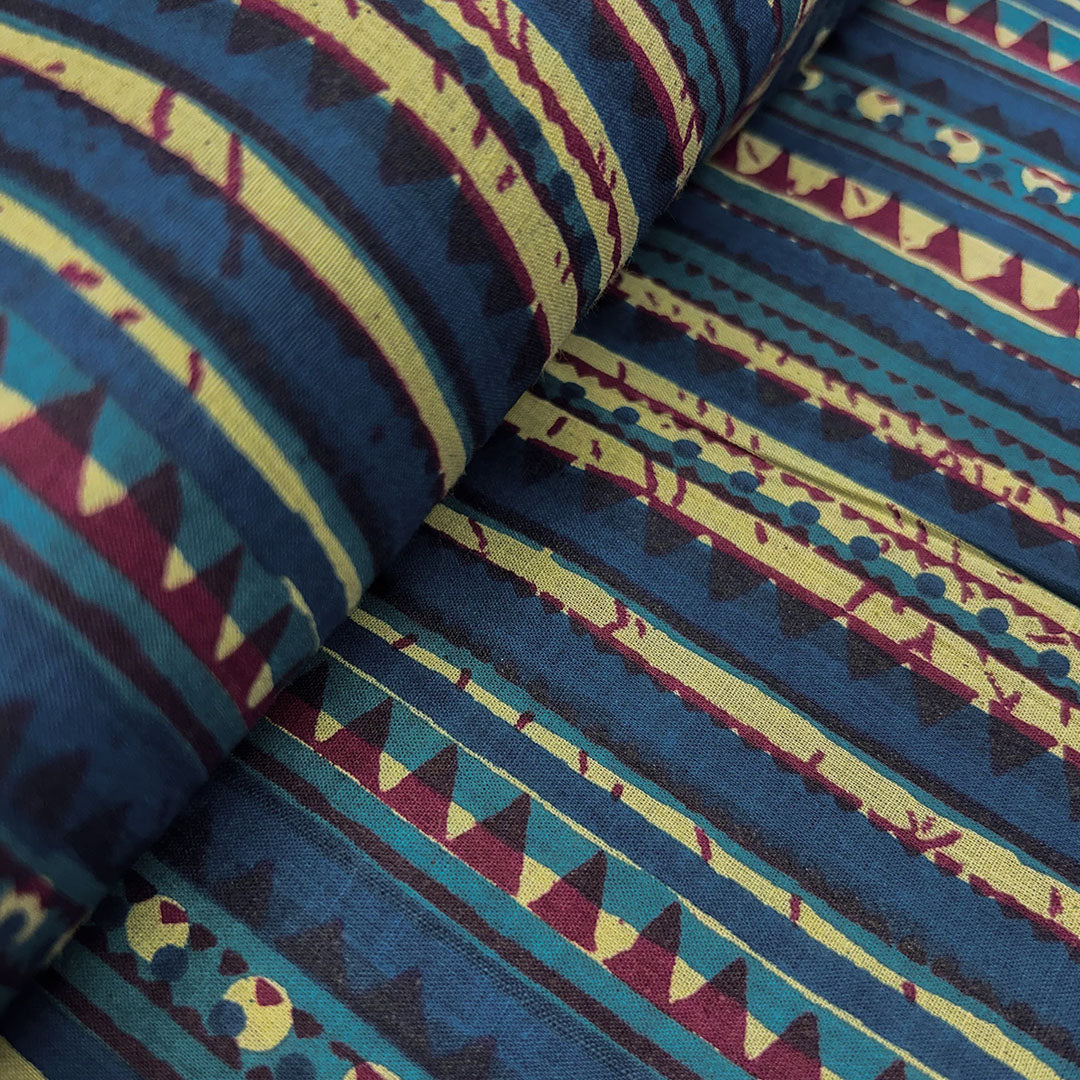 Multi Colour Stripe Printed Cotton Fabric