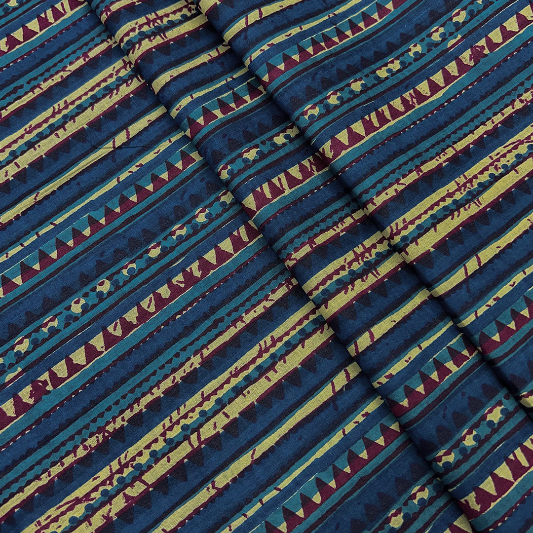 Multi Colour Stripe Printed Cotton Fabric