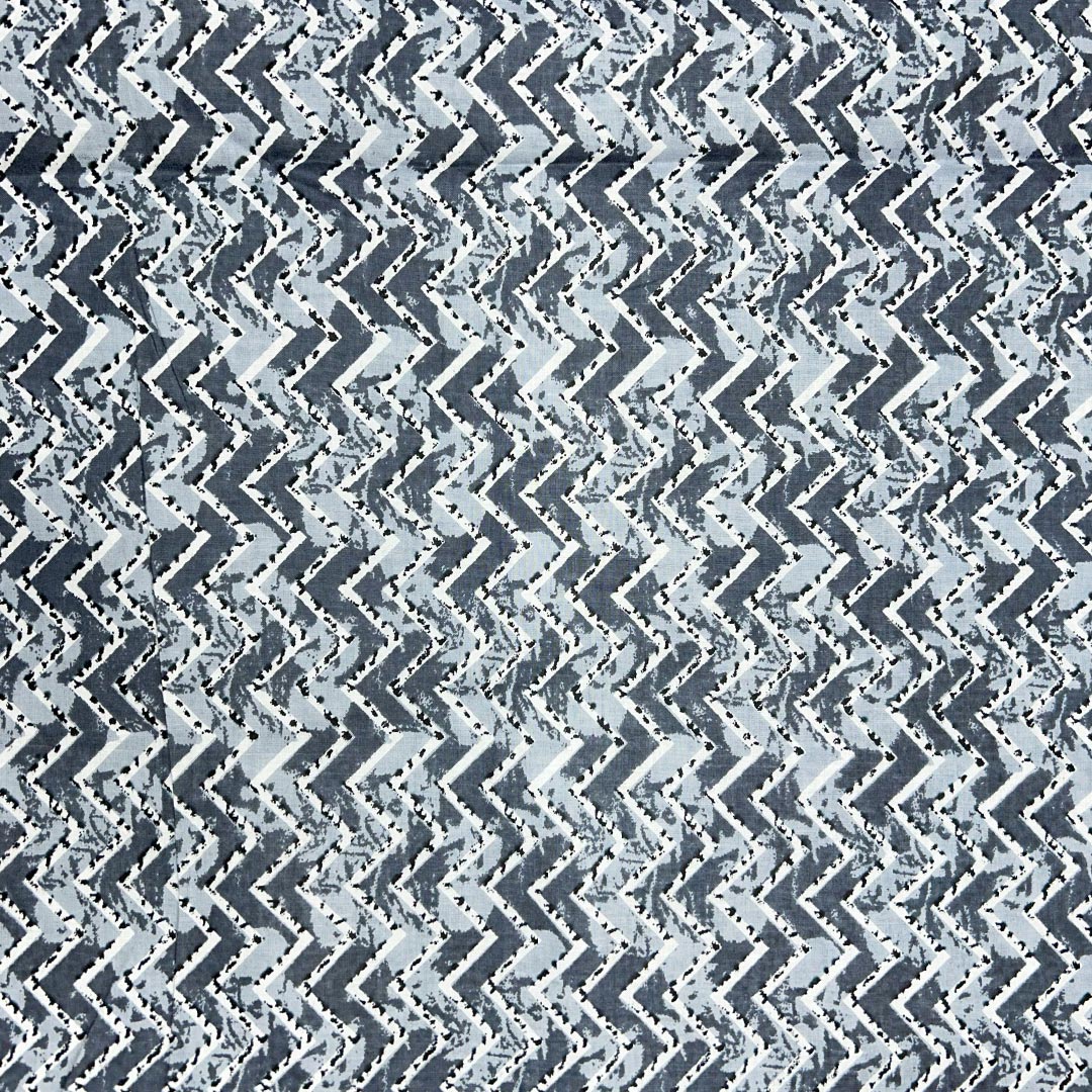 Grey Shades Chevron Printed Cotton Fabric