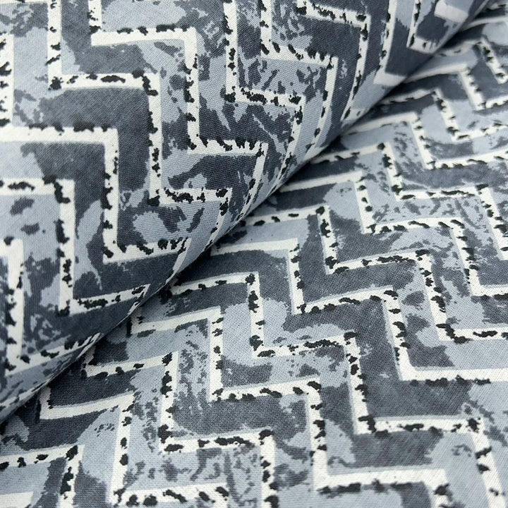 Grey Shades Chevron Printed Cotton Fabric