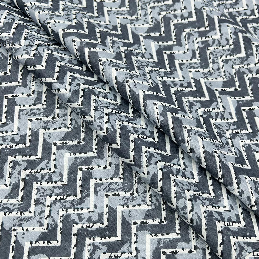 Grey Shades Chevron Printed Cotton Fabric