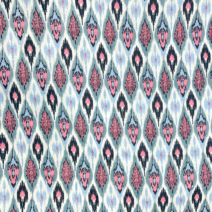 Blue With Pink Shades Abstract Printed Cotton Fabric