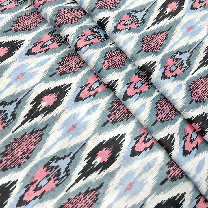 Blue With Pink Shades Abstract Printed Cotton Fabric