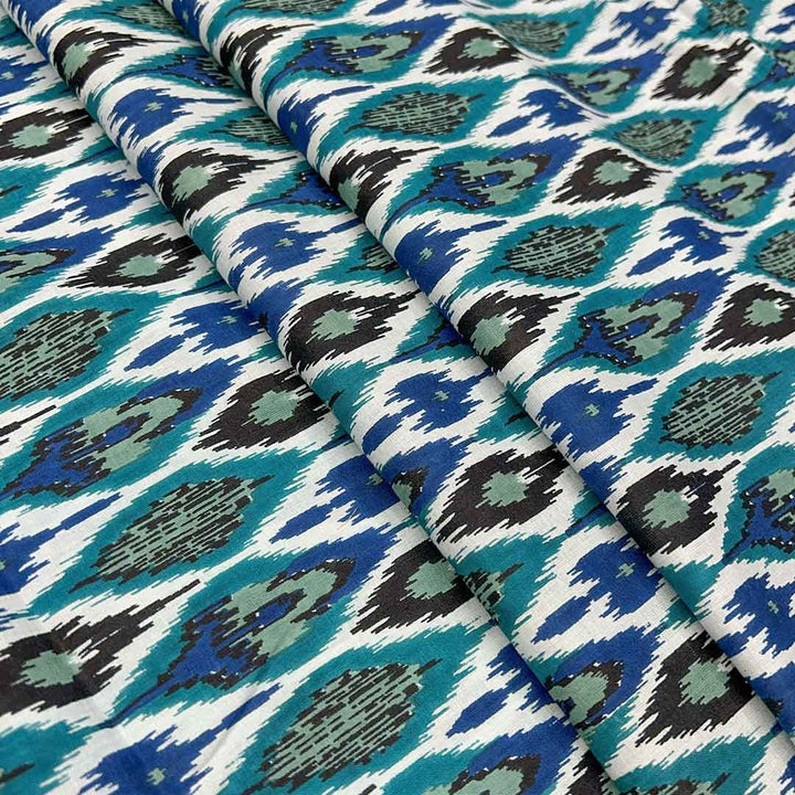 Peacock Green Shades Abstract Printed Cotton Fabric