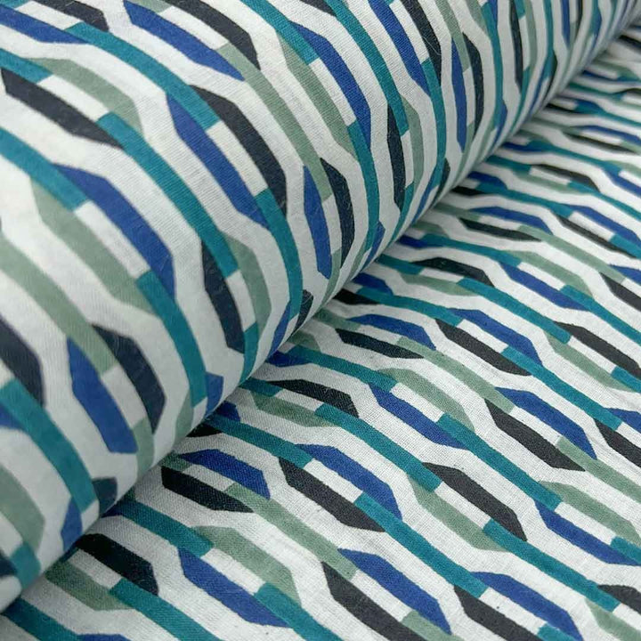 Peacock Green Shades Abstracts Printed Cotton Fabric