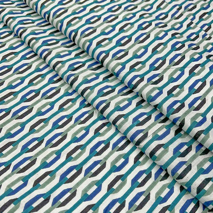 Peacock Green Shades Abstracts Printed Cotton Fabric