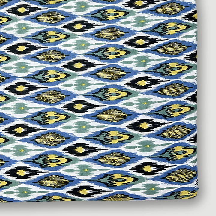 Blue With Yellow Shades Abstract Printed Cotton Fabric