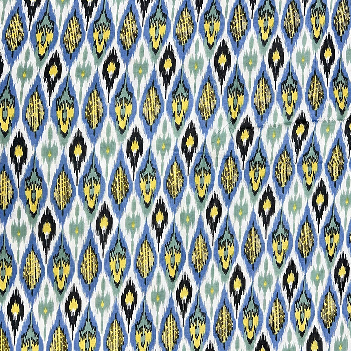 Blue With Yellow Shades Abstract Printed Cotton Fabric