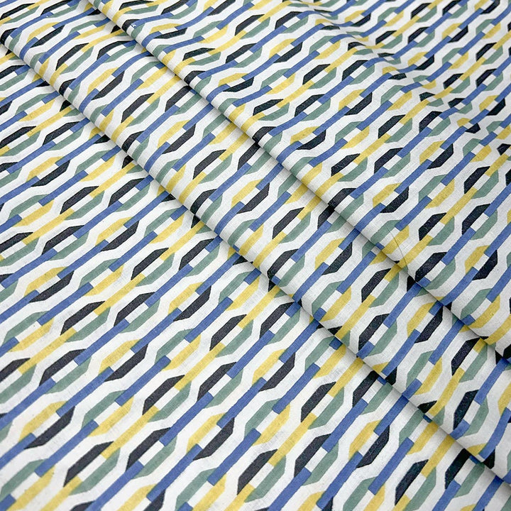 Blue With Yellow Abstracts Printed Cotton Fabric (1 Quantity = 0.5 Mtr Top + 0.5 Mtr Bottom)