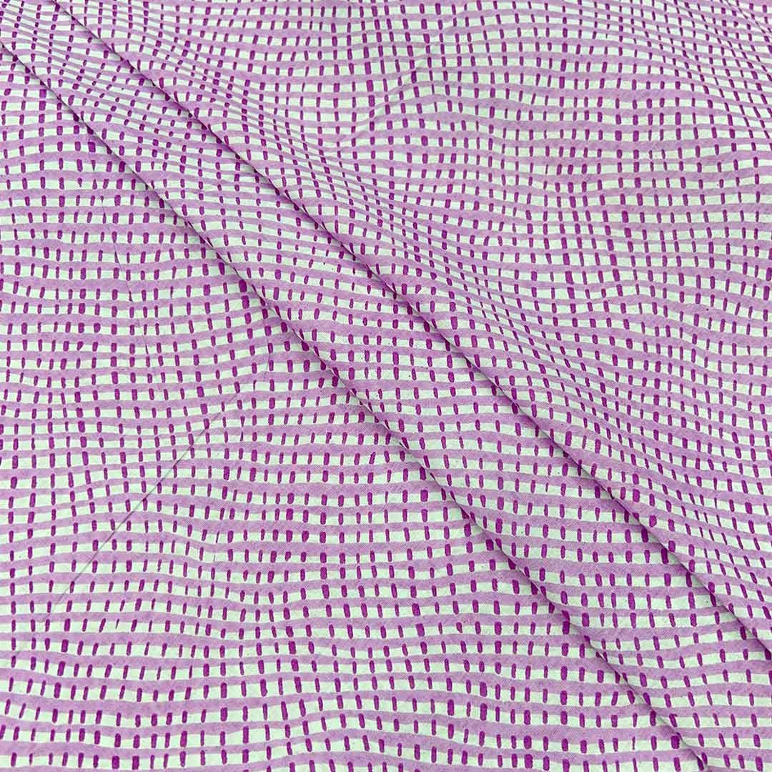 Lavender Floral Stripes Printed Cotton Fabric (1 Quantity = 0.5 Mtr Top + 0.5 Mtr Bottom)