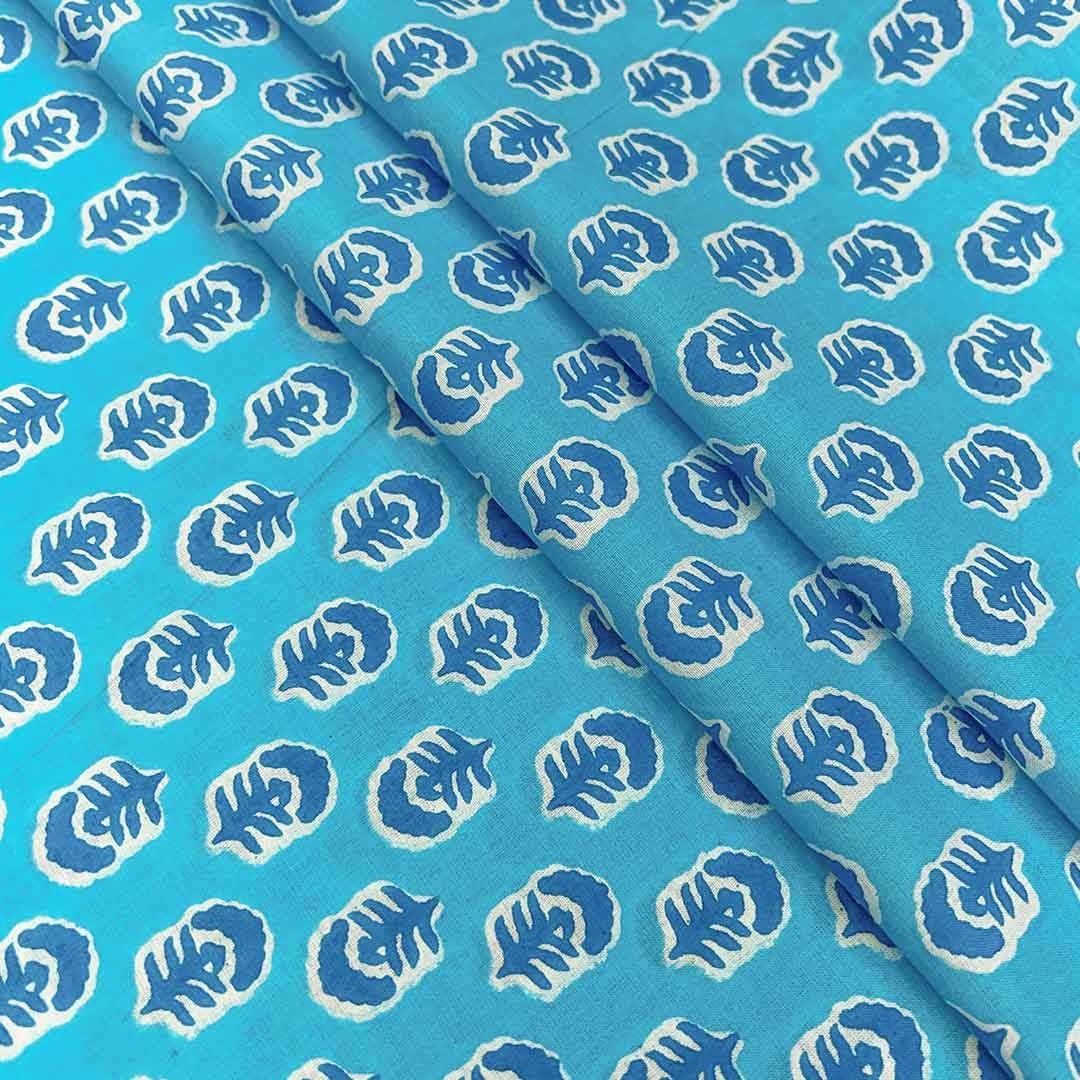 Sky Blue Floral Stripes Printed Cotton Fabric (1 Quantity = 0.5 Mtr Top + 0.5 Mtr Bottom)