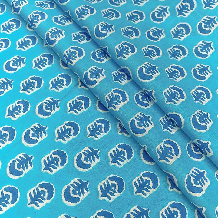 Sky Blue Floral Stripes Printed Cotton Fabric (1 Quantity = 0.5 Mtr Top + 0.5 Mtr Bottom)