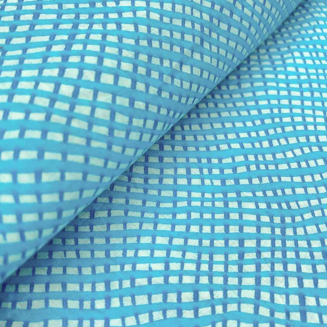 Sky Blue Shades Stripes Printed Cotton Fabric