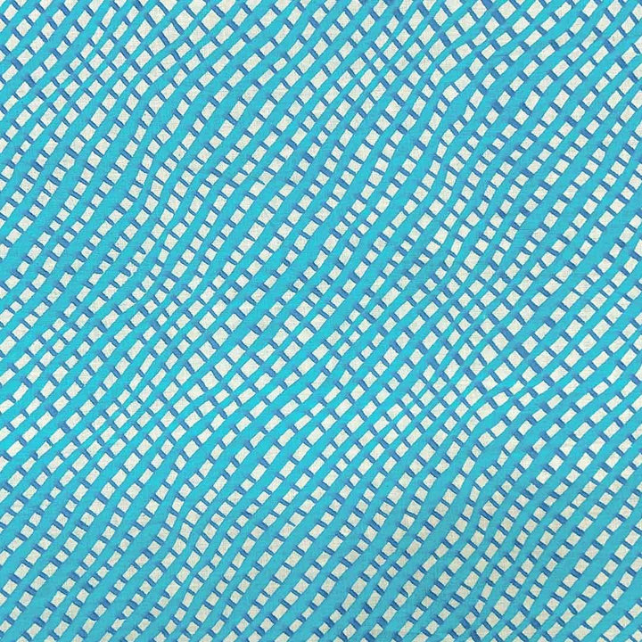 Sky Blue Shades Stripes Printed Cotton Fabric