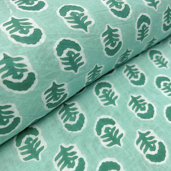 Pista Green Shades Floral Printed Cotton Fabric