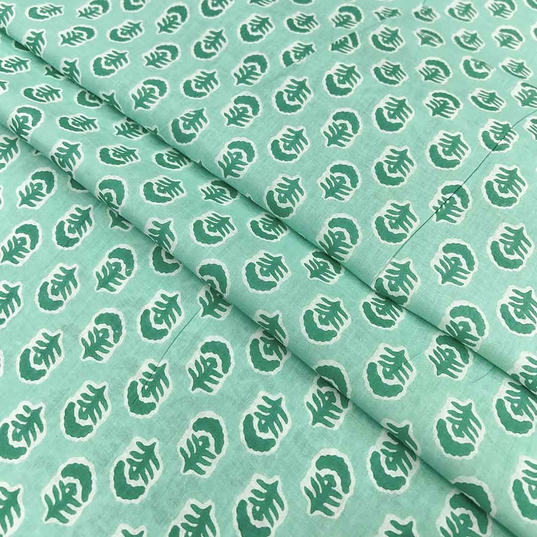 Pista Green Shades Floral Printed Cotton Fabric